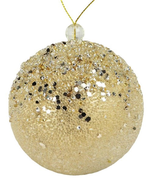 Champagne Glitter Beaded Ball Ornament
