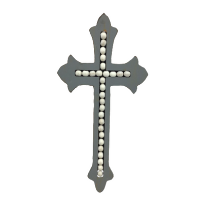 Distressed Gray & Beaded Wall Cross