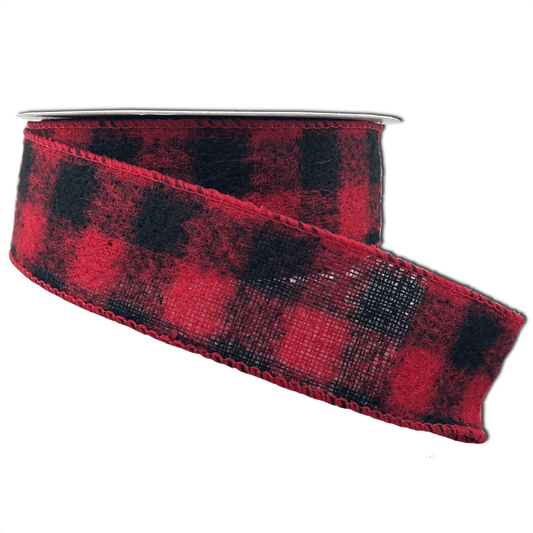 Black And Red Brushed Square Plaid Ribbon 1.5 Inch 10 Yard Roll