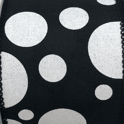 Black And White Linen Ribbon With Big And Small Dots 2.5 Inch 10 Yard Roll