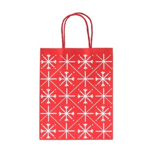Snowflake Pattern On Red Christmas Gift Bag