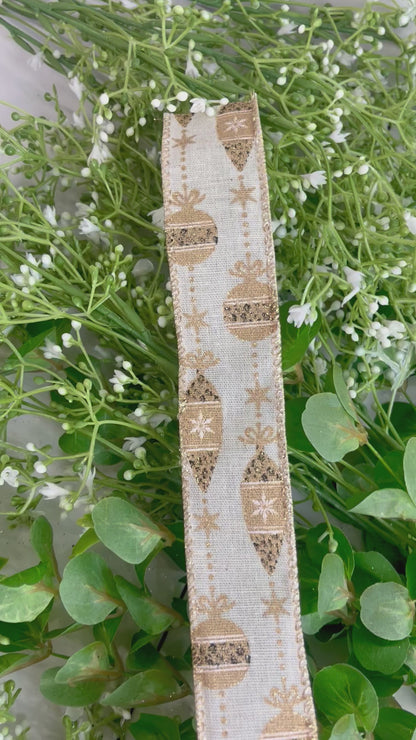 1.5 Inch Ribbon Natural Background With Leopard Accented Ornaments