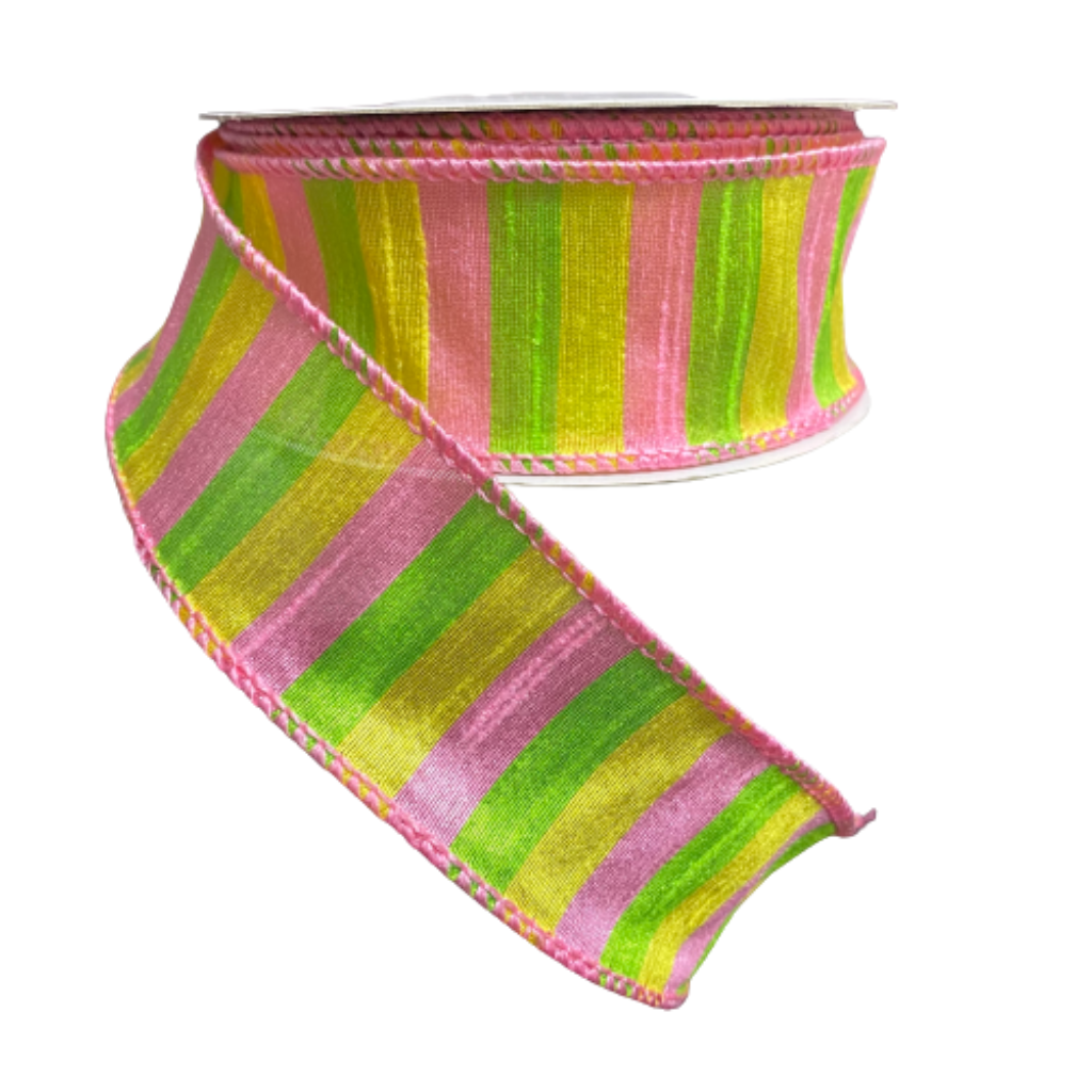 Sheer Multi Cabana Striped 1.5 Inch Wired Ribbon
