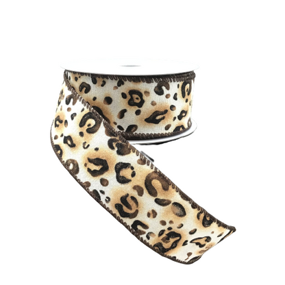 1.5 Inch Wired Cheetah Print With Brown Edge Ribbon