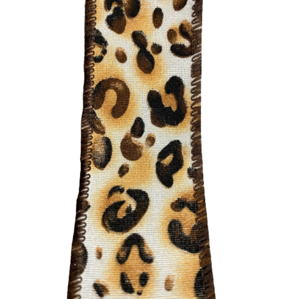 1.5 Inch Wired Cheetah Print With Brown Edge Ribbon