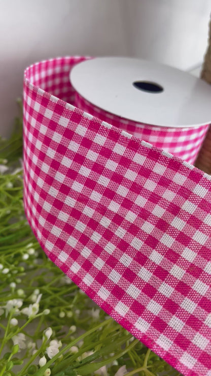 2.5 In x 10 Yard Pink and White Gingham Check Ribbon