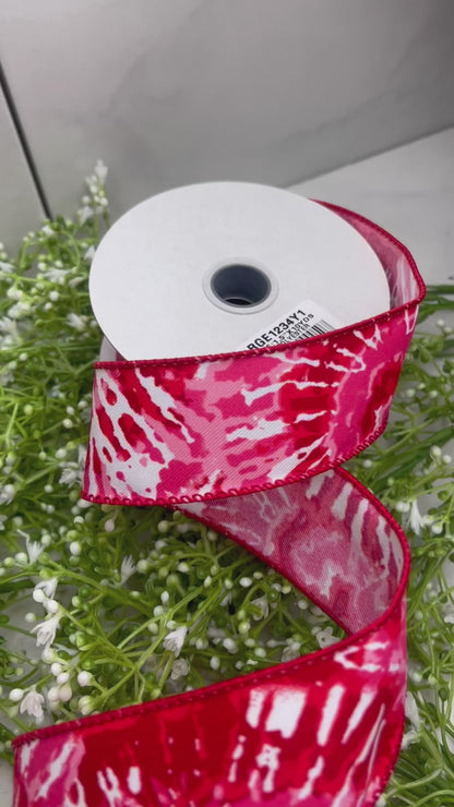 1.5 Inch X 10 Yard Red And White Tie Dye Ribbon