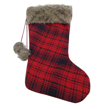 Fabric Christmas Stocking Red And Black Plaid with Faux Fur Top 2 Styles