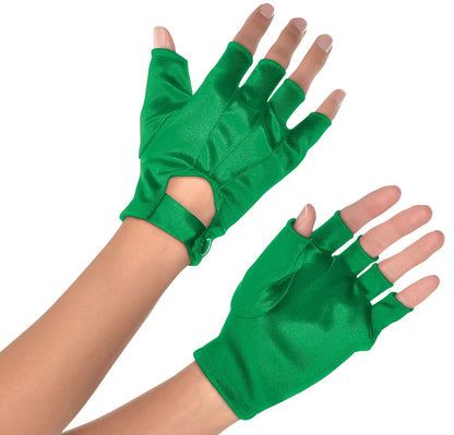 Green Satin Fingerless Gloves