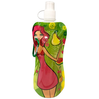 Foldable Water Bottle With Pink Lady Design