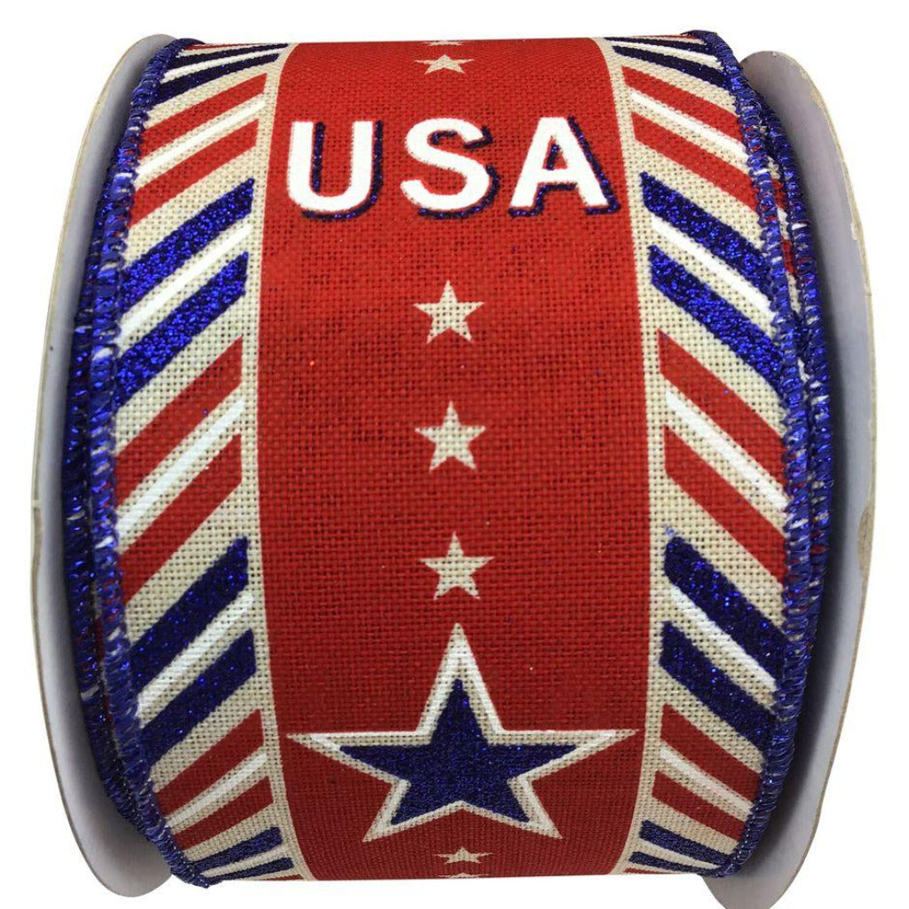 2.5 Inch By 10 Yard USA Ribbon With Diagonal Border Ribbon