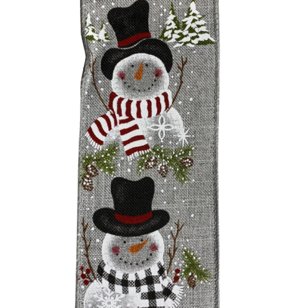 2.5 Inch Ribbon Natural Background With Snowman Scenes