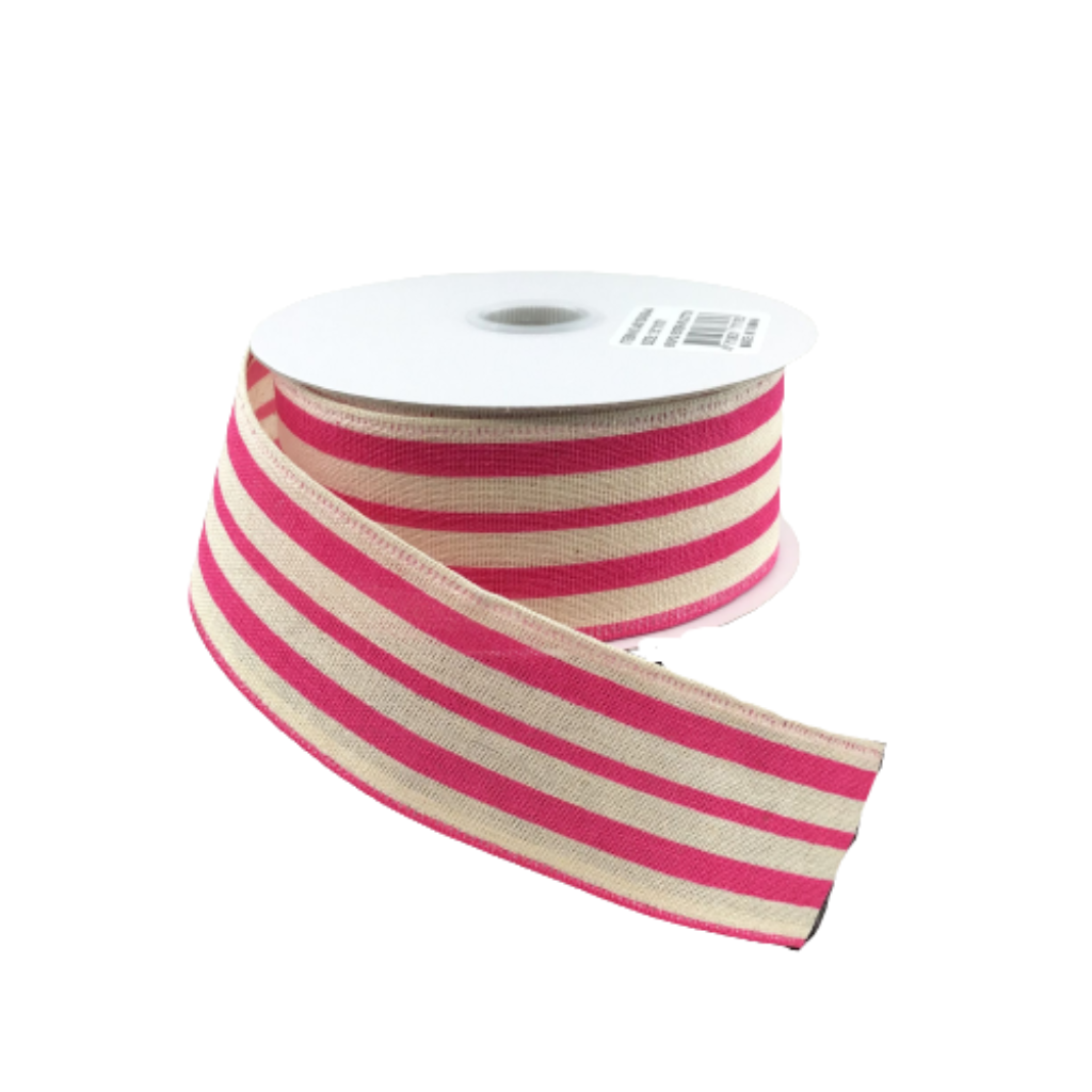 1.5 In By 10 Yard Ivory Canvas Pink Vertical Stripe Ribbon
