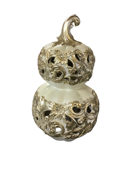 Hay & Harvest Resin Stacked Pearl Pumpkin Luminary With Cut Outs