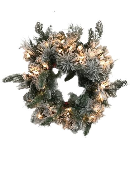 Flocked Lighted 20 Inch Needle Mix Wreath