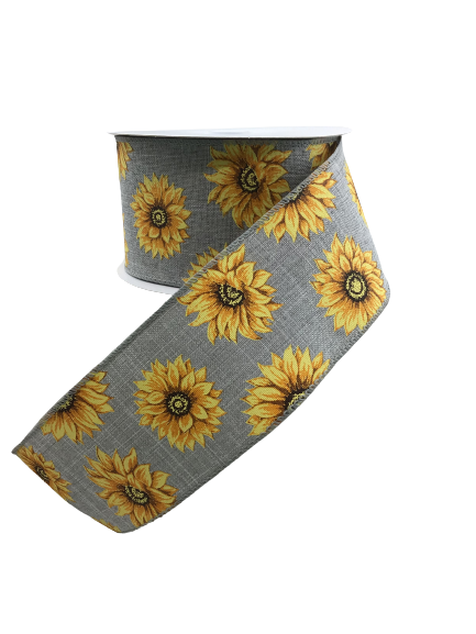 2.5 Inch Gray With Sunflowers Ribbon