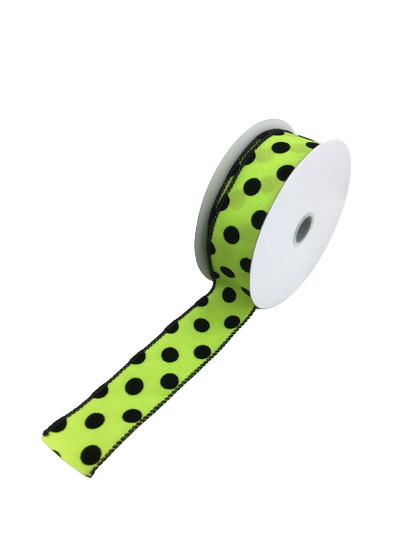 1.5 Inch Lime Green With Black Polka Dots Ribbon