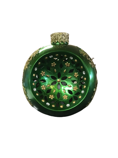 Kringle Express Concave Green Ornament Luminary With Snowflake