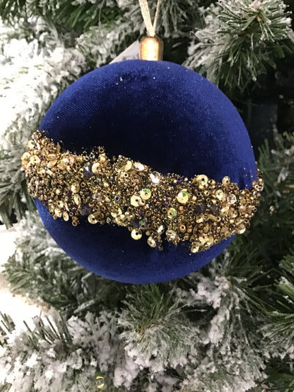 5 Inch Royal Blue Gold Glittered Velvet Ornament