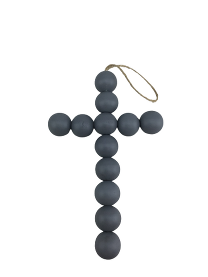 8 Inch Gray Wood Bead Cross Ornament