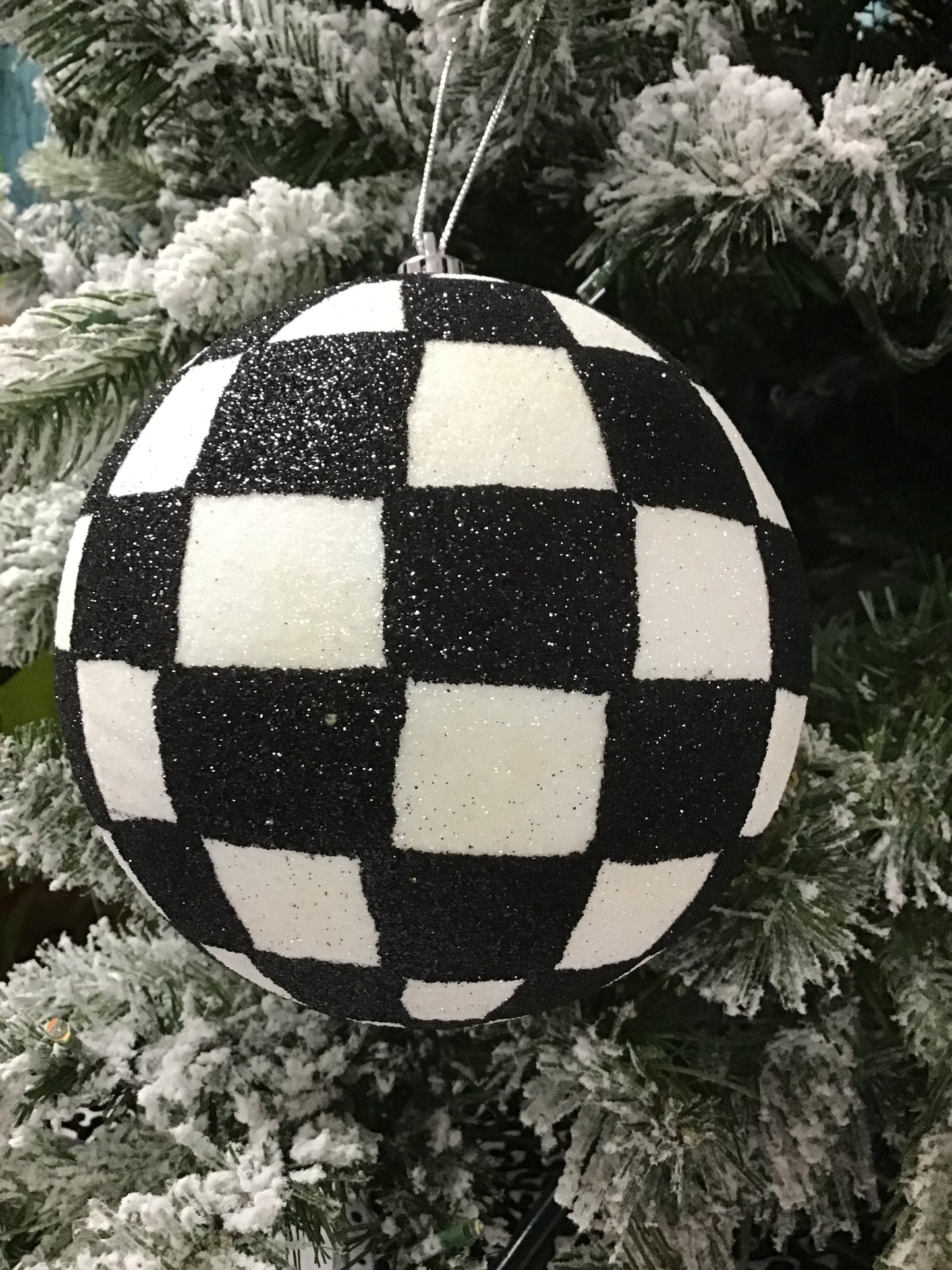 Black White Checkered Glitter Ball Ornament
