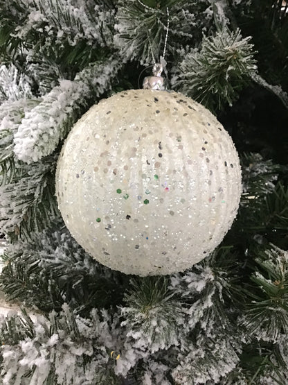 White Glitter Beaded Ball Ornament