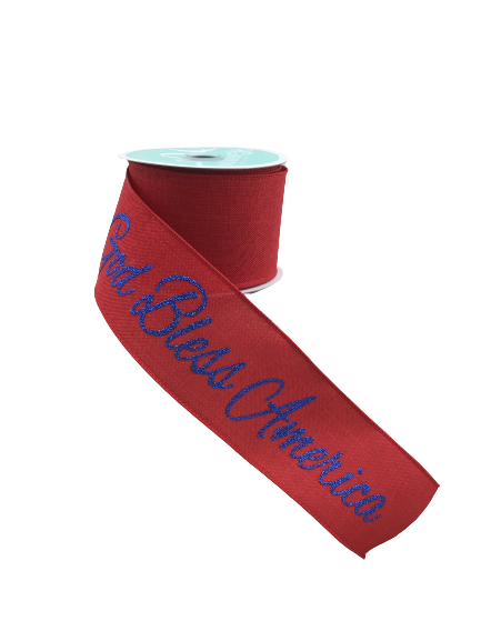 2 Inch By 10 Yard Red And Blue Glitter God Bless America Ribbon
