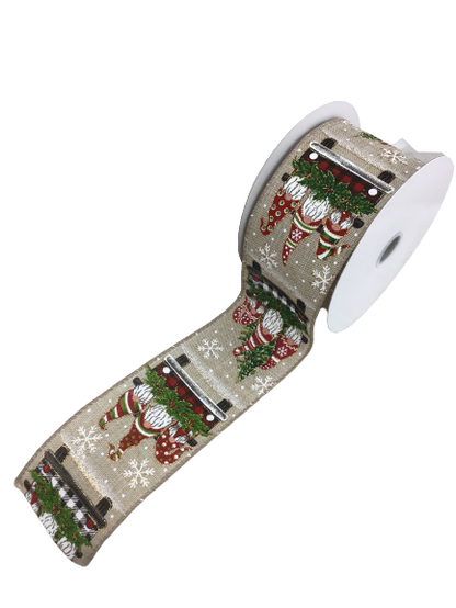 2.5 Inch Plaid Truck With Gnomes And Snowflakes On Natural Ribbon