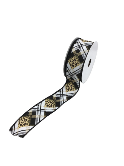 1.5 Inch Cheetah With Black White Plaid Ribbon