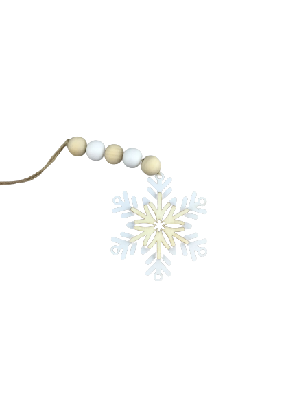 8 Inch Natural And White Wood Bead Snowflake Ornament