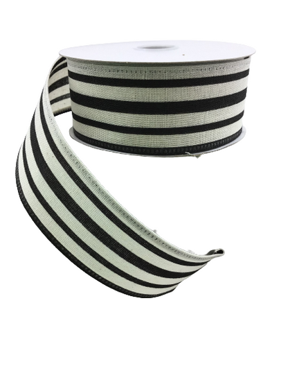 1.5 Inch Black White Vertical Stripe Ribbon