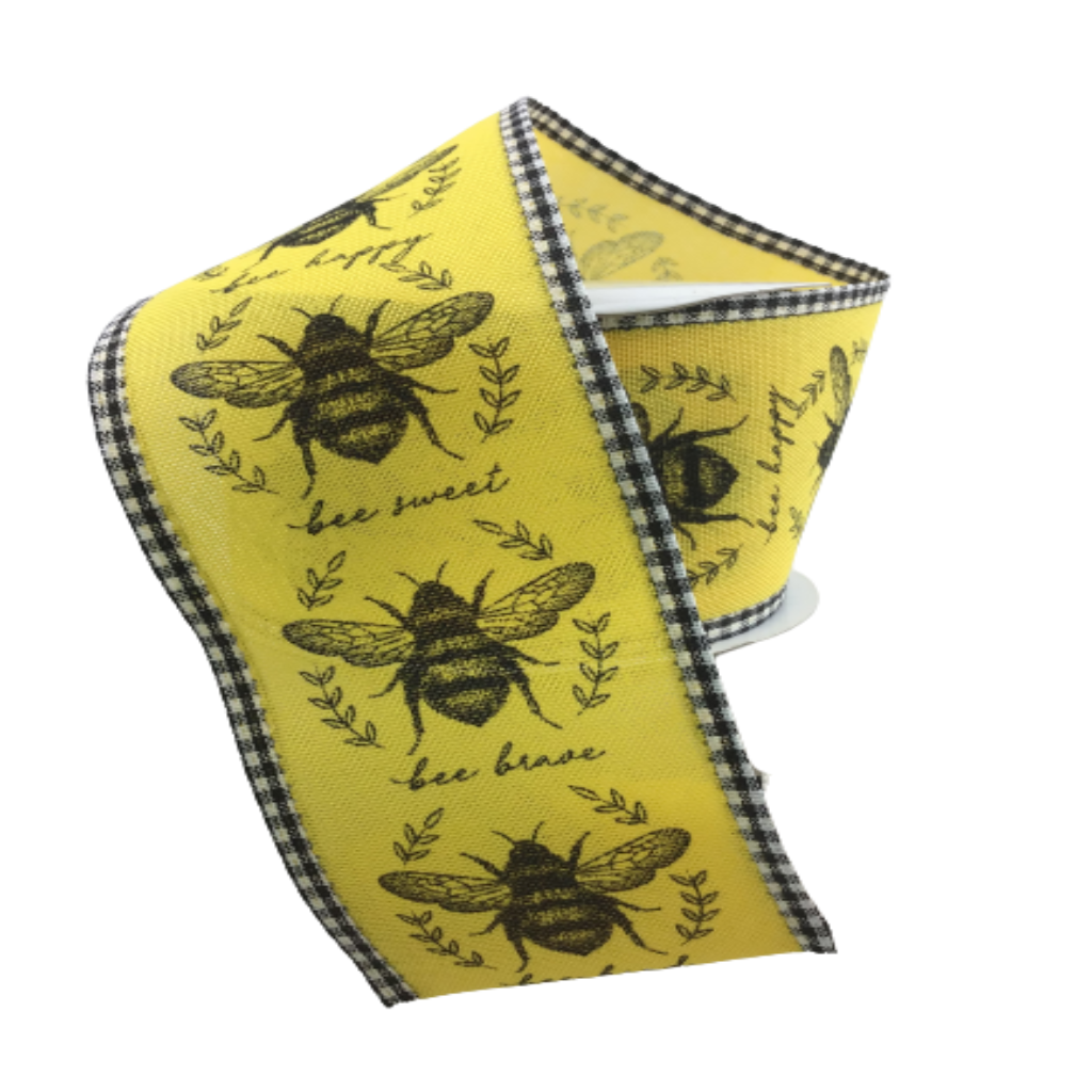 2.5 Inch Classic Honeybee With Gingham Edge Ribbon