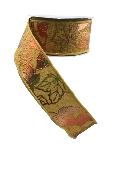 1.5 Inch Sunflower Yellow With Rust Leaves Ribbon