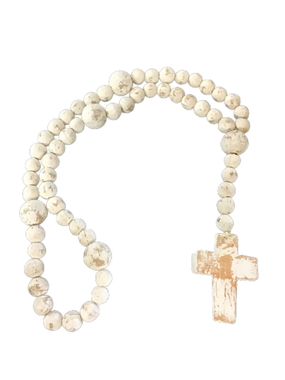 Large White Cross Prayer Beads