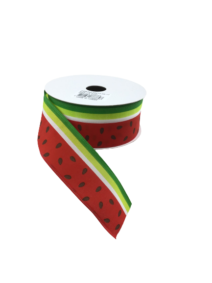 1.5 Inch By 10 Yard Watermelon Slice Green Stripe Ribbon