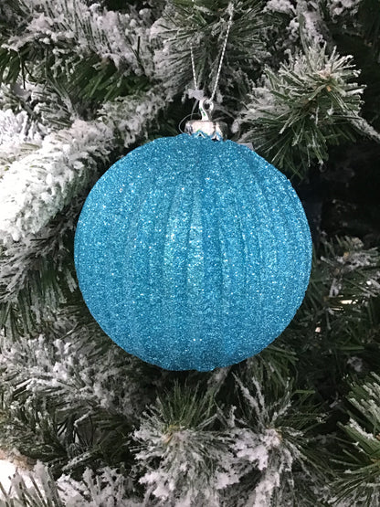 4 Inch Frost Blue Glitter Ball Ornament