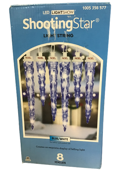 LightShow Shooting Star Light String 8 Icicles Blue White Open Box