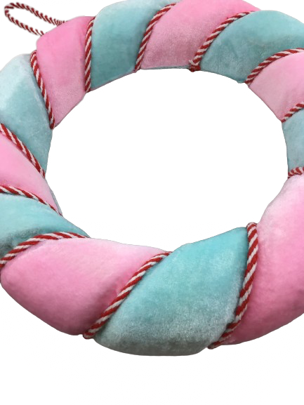 13 Inch Pink Blue Wreath With Striped Roping