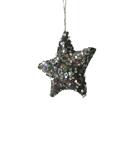 Silver Plush Sequin Star Ornament