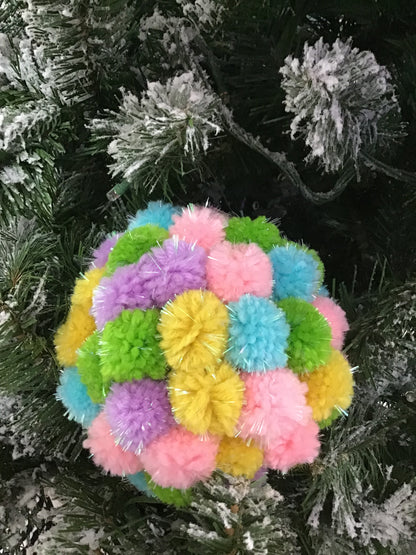 6 Inch Multicolored Pom Pom Ball Ornament