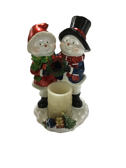 Kringle Express Snowman Couple Candle Holder With LED Candle