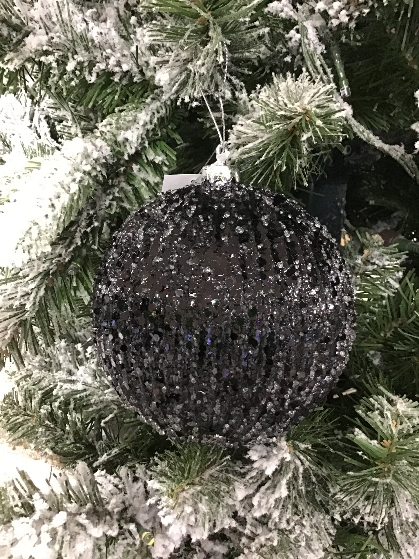 12 CM Black Glitter Beaded Ornament