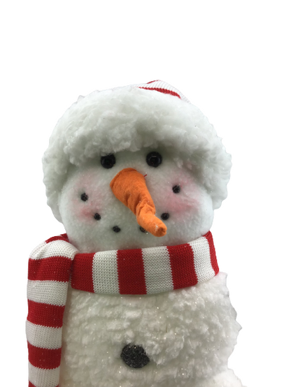 15.7 Inch Snowman With Red And White Striped Hat And Scarf