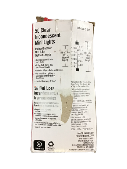 Home Accents Holiday 50 Clear Incandescent Mini Lights