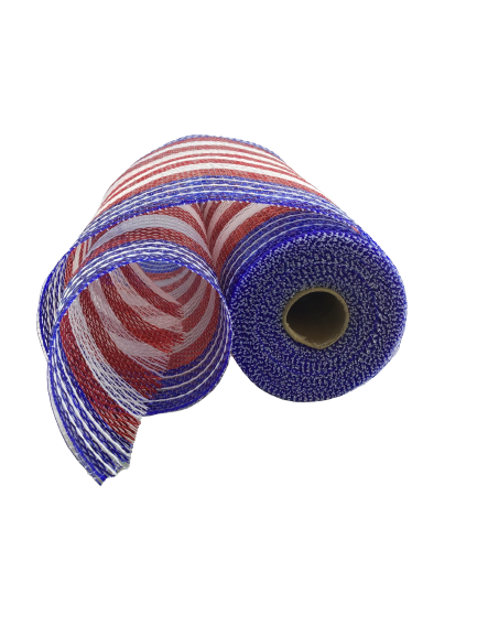 10.25 Inch by 10 Yard Red White And Blue Striped Metallic Netting