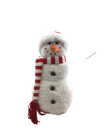 15.7 Inch Snowman With Red And White Striped Hat And Scarf
