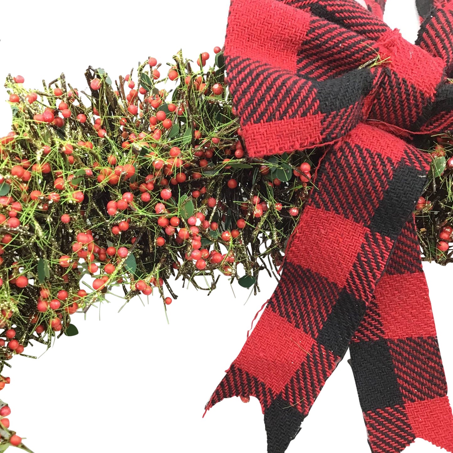 12 Inch Berry Wreath With Red/Black Plaid Bow