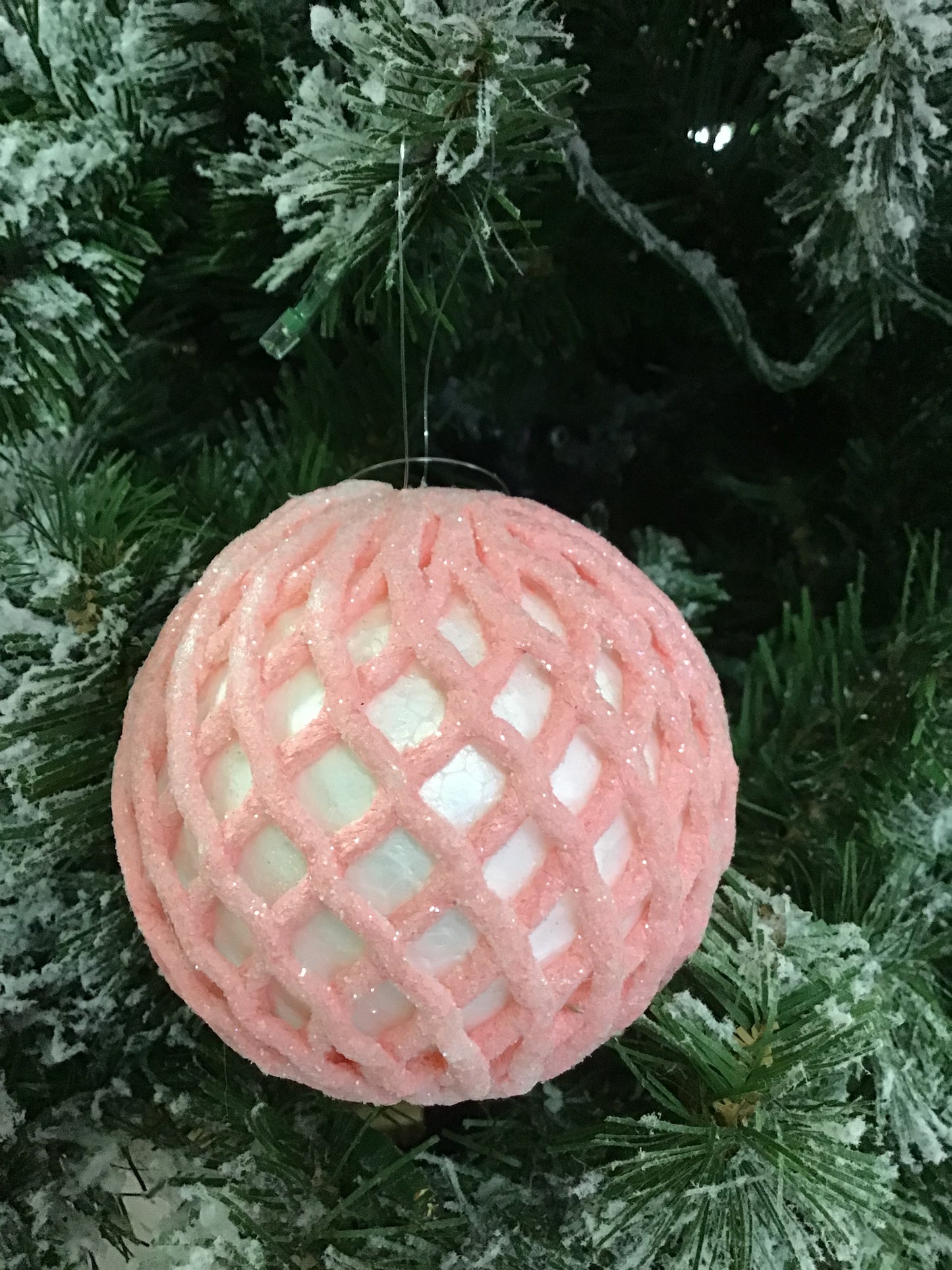 Light Pink 3.75 Inch Sparkling Harlequin Ball Ornament
