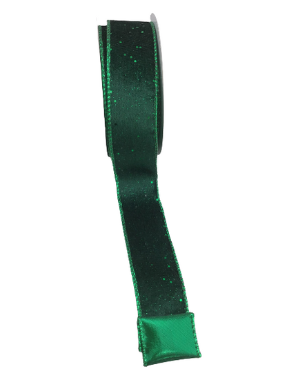 1.5 Dark Green Glittered Lush Velvet Ribbon