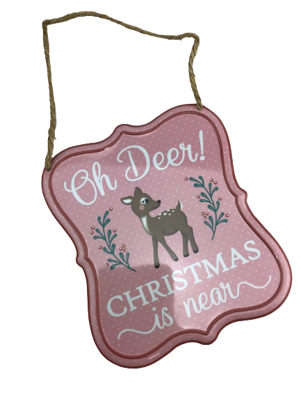 Pink Pastel Oh Deer Metal Christmas Sign